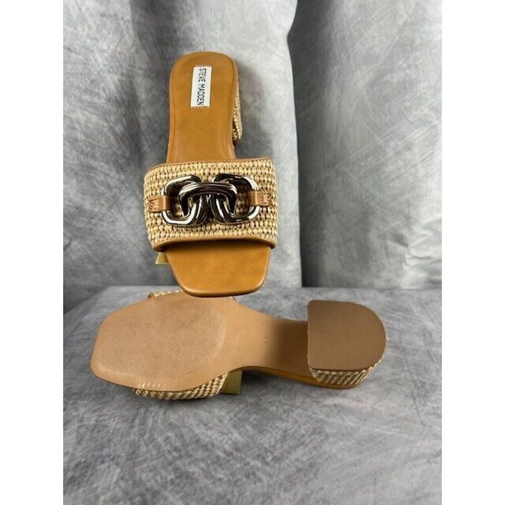 Steve Madden Santana Slide Sandals Womens 8.5 Raffia Accents Square Toe Boho - Picture 4 of 6